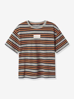 T-shirt jongen NKMLESLIE NAME IT, losse pasvorm van gerecycled katoen gemêleerd grijs