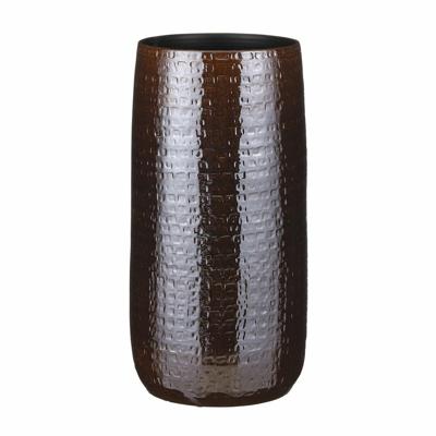 Mica Decorations Bloemenvaas - keramiek - bruin - relief patroon - D25 x H50 cm