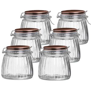 Voorraadpot/bewaarpot - 10x - 1L - glas - met beugelsluiting - koperen deksel