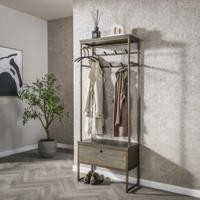LifestyleFurn Staande Kapstok 'Dishon' Antiek Brass, Met 8 haken en lade