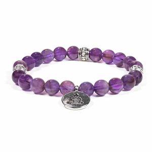 Edelsteen Armband Amethist Mala Elastisch met Boedda