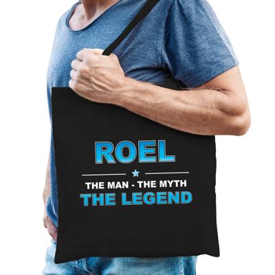 Naam cadeau tasje Roel - the Legend - zwart - voor heren - katoen