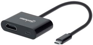 Manhattan USB 2.0 Adapter [1x USB-C stekker - 1x HDMI-bus, USB-C bus (Power Delivery)] 153416 20 cm Stekker past op beide manieren, Met laadbus