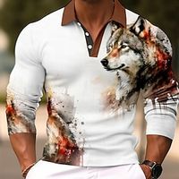 Voor heren POLO Shirt Golfshirt dier Wolf Grafische prints Strijkijzer Blauw-Groen Wijn blauw Bruin Groen Buiten Straat Lange mouw Afdrukken Kleding Modieus Streetwear Ontwerper Zacht Lightinthebox