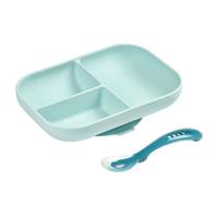 Set da pranzo BEABA in silicone 2 pezzi compartimenti - blu