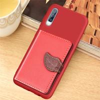 Litchi patroon kaart tas portemonnee beugel + TPU telefoon geval met kaartsleuf portemonnee beugel functie voor Galaxy A50 (rood)