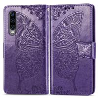 Butterfly Love bloemen reliëf horizontale Flip lederen case voor Huawei P30 met houder & kaartsleuven & portemonnee & Lanyard (donker paars)