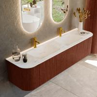 Badmeubel Mondiaz Kurve-Dlux | 180 cm cm | Meubelkleur Ruby | Wastafelkleur Opalo | Solid surface | Wasbak beiden zijden spoelbak | 2 kraangaten