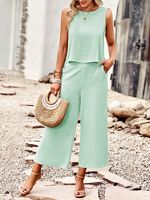 Casual Crew Neck Loose Plain Two-Piece Set