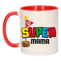 Cadeau koffie/thee mok voor mama - rood - super mama - keramiek - 300 ml - Moederdag   -