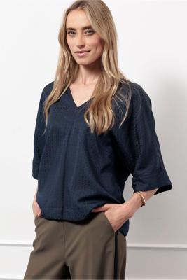 Studio Anneloes Madison Mono Jacquard Top 13219 T-shirt Korte Mouw 6900 Dark Blue