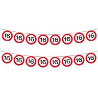 2x Vlaggenlijn versiering 16 jaar verkeersborden 10 meter