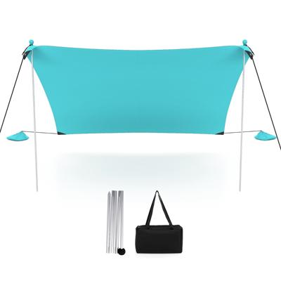 Draagbare Strandtent 3 x 3 M Anti-UV UPF50+ Zonnescherm met 4 Zandzakken Grondpennen 2 Stokken Draagtas voor Strand Camping (Turquoise)