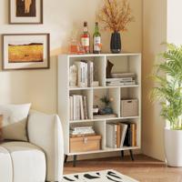 Boekenkast met Vakken Staande Kast met 3 Niveaus & Houten Poten Cube Kast Bureau Kast 80 cm