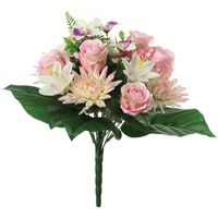 Kunstbloemen boeket roos/orchidee/chrysant - roze - H36 cm - Bloemstuk - Bladgroen - thumbnail