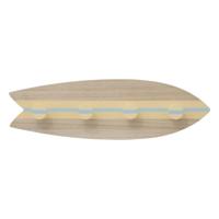 Wand kapstok Surfplank - 4 ophang haken - hout - 54 x 16 cm - beige - decoratief