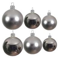 Glazen kerstballen pakket zilver glans/mat 26x stuks diverse maten - Kerstbal - thumbnail