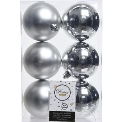 Decoris Kerstballen - 6x stuks - zilver - kunststof mat/glans - 8 cm