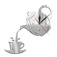 2 PC'S creatieve DIY acryl koffie kopje theepot 3D muur klok decoratieve keuken wandklokken woonkamer dining room Home decor klok (Splinter)
