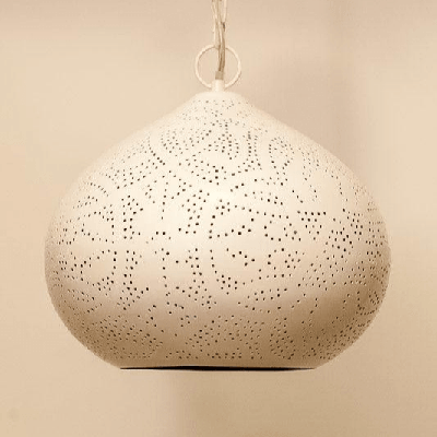 Oosterse hanglamp &apos;Eva&apos; marokkaanse filigrain stijl pompoen wit/goud 23 cm