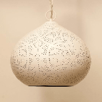 Oosterse hanglamp &apos;Eva&apos; marokkaanse filigrain stijl pompoen wit/goud 23 cm