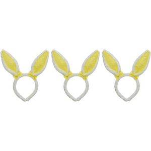 3x Wit/gele Paashaas oren verkleed diademen kids/volwassenen