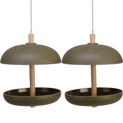 2x stuks vogel voedersilo hangend - bamboe hout - donkergroen - 21 x 25 cm