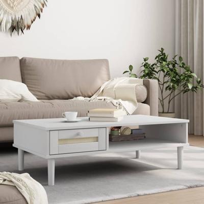 Salontafel SENJA 100x55x33 cm rattan-look massief hout wit
