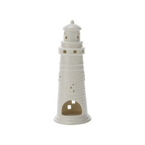 Theelichthouder/waxinelichthouder witte vuurtoren van aardewerk 24,5 cm   -