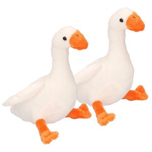 Set van 2x stuks pluche knuffel witte gans 18 cm