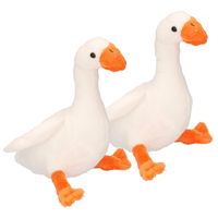 Set van 2x stuks pluche knuffel witte gans 18 cm - thumbnail