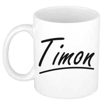 Timon Naam koffiemok - beker - met sierlijke letters - wit - 300 ml - Cadeau - Heren Timon Naam koffiemok - beker - met sierlijke letters - wit - 300 ml - Cadeau - Heren