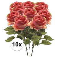 Kunstbloem roos Simone - 10x - roze - 45 cm - decoratie bloemen