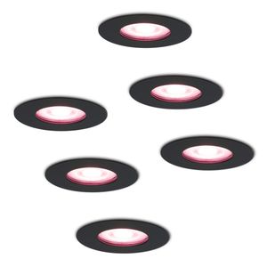 Hofronic Set van 6 stuks smart WiFi dimbare RGBWW LED inbouwspots Bari zwart 5,5 Watt IP65 spuitwaterdicht