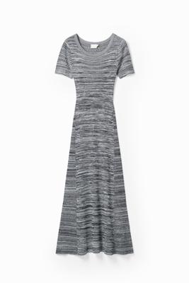 Lange geribde gemêleerde jurk - BLACK - S