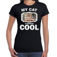 Brildragende rijdende kat katten / poezen t-shirt my cat is serious cool zwart voor dames