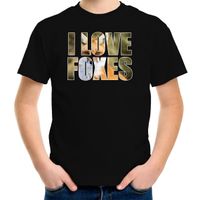 Tekst t-shirt I love foxes met dieren foto van een vos zwart voor kinderen