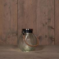 Transparante solar lantaarn van gestreept glas rond 16 cm - thumbnail