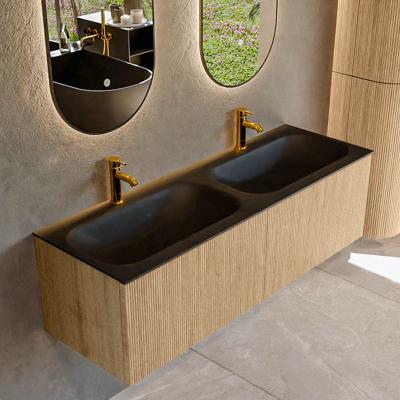 Badmeubel Mondiaz Kurve | 140 cm | Meubelkleur Oak | Wastafelkleur Urban | Dubbele spoelbak | 2 kraangaten
