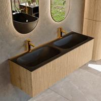 Badmeubel Mondiaz Kurve | 140 cm | Meubelkleur Oak | Wastafelkleur Urban | Dubbele spoelbak | 2 kraangaten