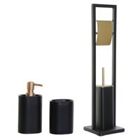 Toiletborstel set - zeeppompje/toiletrolhouder zwart/goud metaal 80 cm - Badkameraccessoireset - thumbnail