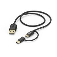 Hama 2in1-micro-usb-kabel met usb-type-c-adapter 1 m zwart - thumbnail