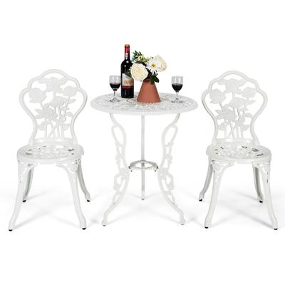 3-Delige Tuinmeubelset Balkonset met 2 Stoelen en Tafel Terrasmeubels van Gegoten Aluminium Zitgroep voor Tuin Balkon Wit