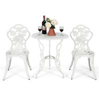 3-Delige Tuinmeubelset Balkonset met 2 Stoelen en Tafel Terrasmeubels van Gegoten Aluminium Zitgroep voor Tuin Balkon Wit