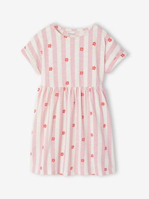 Comfortabele jersey jurk voor meisjes roze, gestreept Comfortabele jersey jurk voor meisjes roze, gestreept