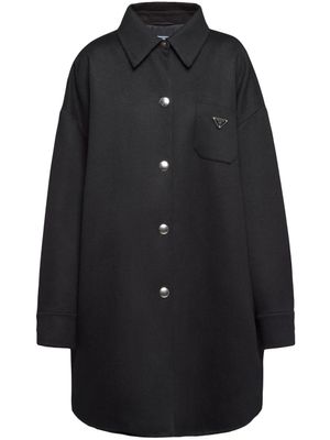 Prada manteau en laine à plaque logo - Noir