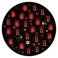 Mini kerstballen - 24x stuks - donkerrood - glas - 2,5 cm