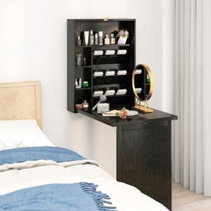 Wandklaptisch met Opbergruimte Opklapbare Wandtafel Ruimtebesparende Wandklaptisch Zwart