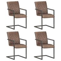 Eetkamerstoelen 4 st echt leer bruin