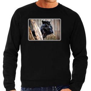 Dieren sweater / trui met zwarte panters foto zwart voor heren